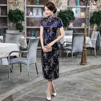Женские нижние юбки больших размеров Cheongsam в китайском стиле, винтажное атласное изысканное летнее Qipao для сценического шоу L красный