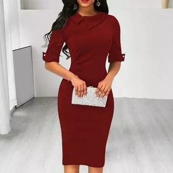 Женские нижние юбки больших размеров с асимметричными лацканами и половиной рукавов на талии, обтягивающее облегающее платье с высокой талией, офисное женское вечернее платье с рюшами, тонкое платье длиной до колена M вино красного