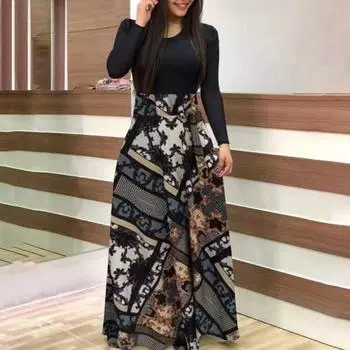 Женские нижние юбки больших размеров, весенне-осеннее длинное платье, лоскутное платье с цветочным узором, облегающее платье с большим подолом для банкета 2XL чёрный