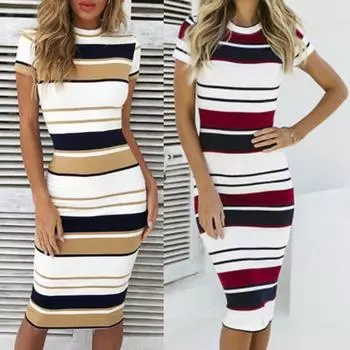 Женские нижние юбки больших размеров, винтажное женское платье в полоску с круглым вырезом и коротким рукавом, облегающее миди-вечернее платье M красный