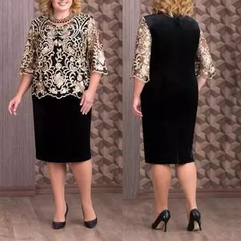 Женские нижние юбки больших размеров, женское элегантное платье с круглым вырезом и половиной рукавом, искусственное кружевное облегающее платье до колена из двух предметов L серебряный