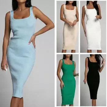 Женские нижние юбки больших размеров, женское платье-футляр с квадратным вырезом, однотонное облегающее эластичное летнее платье без рукавов, платье для свиданий 2XL белый