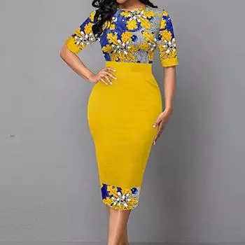 Женские нижние юбки больших размеров, женское платье с принтом листьев, высокая талия, темпераментное облегающее платье в волнистую полоску с разрезом для вечеринки M жёлтый