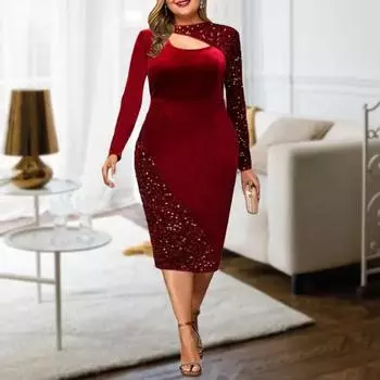 Женские нижние юбки размера плюс, платье невесты, облегающее платье с высокой талией и блестками, весенне-осеннее облегающее женское платье для улицы 2XL красный
