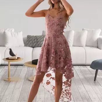Женские нижние юбки размера плюс, платье на бретельках с открытой спиной, кружевное лоскутное длинное платье с неровным подолом для вечерней вечеринки S розовый