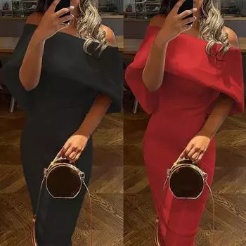 Женские нижние юбки размера плюс, платье-футляр с открытыми плечами, облегающее платье из полиэстера, сексуальная накидка с рюшами, женское платье для повседневной носки XL чёрный