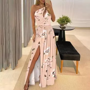 Женские нижние юбки размера плюс, платье макси с цветочным принтом, ажурное женское вечернее платье с асимметричным вырезом на одно плечо для свадьбы L разноцветный