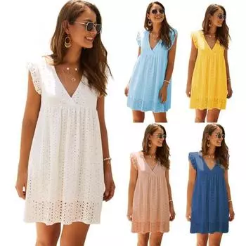 Женские нижние юбки размера плюс, женские сексуальные однотонные, с v-образным вырезом, с рюшами по краям, свободное свободное мини-платье трапециевидной формы S белый