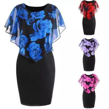 Женские нижние юбки размера плюс, женское облегающее платье, шаль с цветочным принтом, удобное платье длиной до колена, темпераментное среднее платье для выхода на улицу M красный