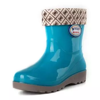 Женские низкие бархатные теплые дождевики, низкие резиновые сапоги, хлопковые резиновые туфли, водонепроницаемая обувь из ПВХ 37 синий