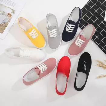 Женские низкие белые парусиновые кроссовки на шнуровке - повседневные туфли на плоской подошве в корейском стиле 37