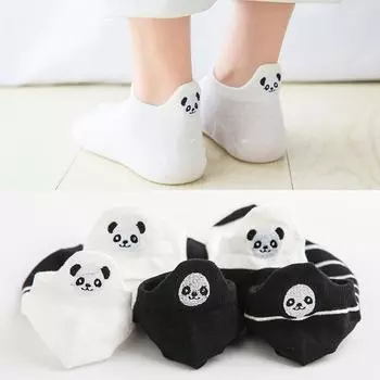 Женские низкие носки с милой пандой и коровой, вышитые мультфильмами, хлопковые черно-белые забавные носки до щиколотки one size