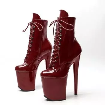 Женские низкие сапоги из лакированной кожи 20 см, пикантные ботинки на высоком каблуке-шпильке с круглым носком, обувь для танцев на пилоне, большие размеры 35 коричневый