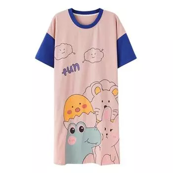 Женские ночные рубашки, длинная пижама, повседневная одежда для сна с мультяшным принтом L