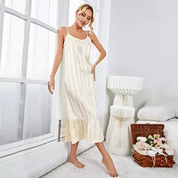 Женские ночные рубашки для сна и отдыха, атласное длинное платье, пижамы в полоску, одежда для сна, летняя повседневная домашняя одежда S белый
