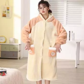 Женские ночные рубашки из кораллового бархата, зимние длинные халаты, утепленные плюшевые пижамы, кимоно, фланелевые пижамы, теплые пижамные брюки, домашняя одежда M синий