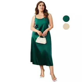 Женские ночные рубашки на бретельках больших размеров, атласные пижамные платья с имитацией шелка, большие пижамы, пижама большого размера, домашняя повседневная одежда, платье для отдыха 1XL зелёный