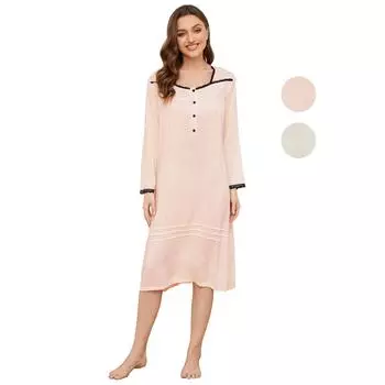 Женские ночные рубашки, платья из искусственного шелка с длинными рукавами и кружевной отделкой, свободная одежда для сна, ночные рубашки, весна, лето, осень, удобная домашняя одежда S розовый