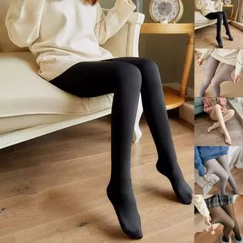 Женские ноги, искусственные полупрозрачные теплые колготки, тонкие эластичные штаны для ног One Size чёрный