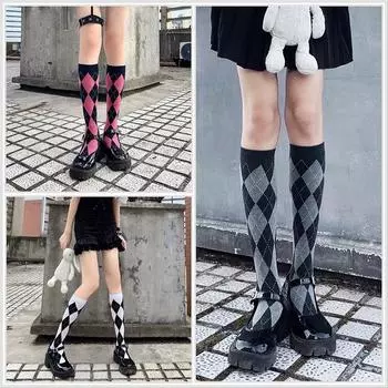 Женские носки Diamond Calf Socks JK Diamond Socks Женские осенние носки в японском стиле Модные носки Высокие носки one size коричневый