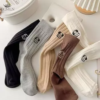 Женские носки, длинные модные хлопковые носки с вышитыми собаками, популярные ворсистые носки для девочек one size чёрный