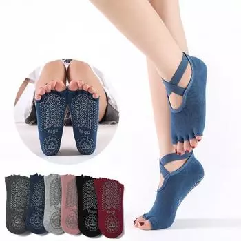 Женские носки для йоги без пальцев с ручками, противоскользящие бандажные спортивные носки, балетные танцы, латинский барре, пилатес, оборудование для фитнеса, напольные носки