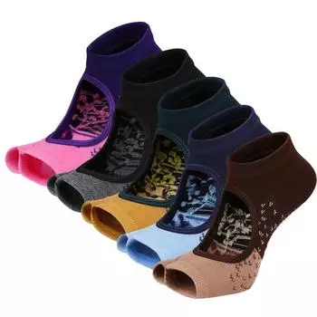 Женские носки для йоги с двумя носками, спортивные носки для пилатеса с разрезом и половиной носка, хлопковые нескользящие дышащие носки с открытой спиной для фитнеса и танцев US 4.5-10 EU 35-42 фиолетовый