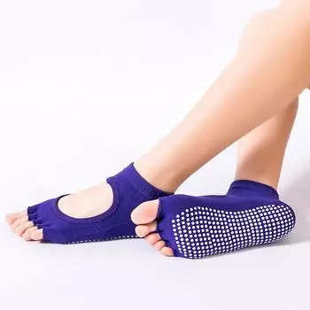 Женские носки для йоги с пятью пальцами, спортивные носки для пилатеса, противоскользящие, дышащие, с открытой спиной, без пальцев, женские носки для балета и танцев, фитнес US 4.5-9 EU34-39 фиолетовый