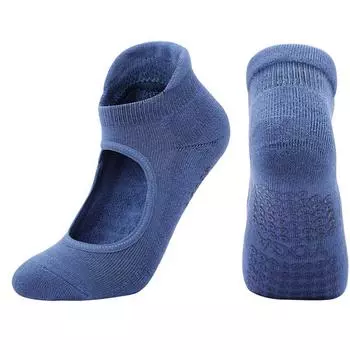 Женские носки для йоги, спортивные, с открытой спиной, хлопковые, противоскользящие, для танцев, фитнеса в помещении, упражнений, пилатеса, низкие носки до щиколотки US 5-10 EU35-40 синий