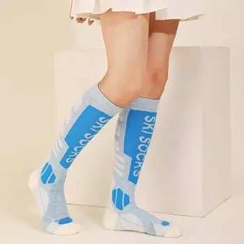 Женские носки для катания на лыжах, носки из мериносовой шерсти для холодной погоды, теплые носки выше колена S синий