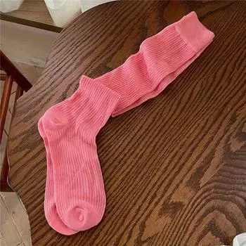 Женские носки для наслаивания однотонные тонкие гольфы летне-осенние чулки в вертикальную полоску в стиле инс корейский Y2k хлопок One Size