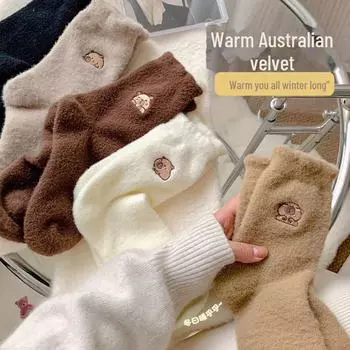 Женские носки для сна из норкового бархата Capybara — толстые, теплые и симпатичные носки-тапочки для зимы. One Size