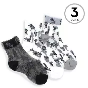 Женские носки до щиколотки с татуировкой и черной розой с цветком на прозрачном фоне BI57 22cm - 25cm