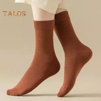 Женские носки до середины икры, высокоэластичные дышащие носки, впитывающие пот чулки, мягкие однотонные носки-ботинки, толстые теплые носки на осень-зиму