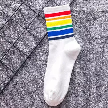 Женские носки Харадзюку в радужную полоску, белые, черные, хлопковые, модные, рождественские, повседневные, уличная одежда, дропшиппинг