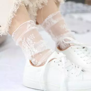 Женские носки Harajuku Ladies, дышащие, прозрачные, с цветочным кружевом, милые, сетчатые, мягкие, забавные носки, чулочно-носочные изделия as the picture
