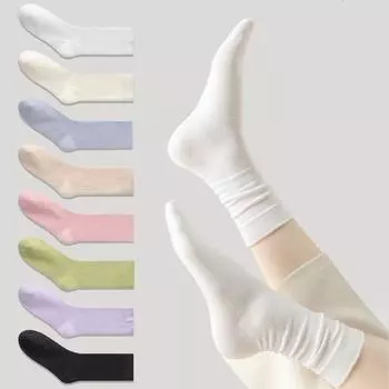 Женские носки из чистого хлопка, дышащие, впитывающие пот, осенне-зимние, безворсовые носки, хлопковые носки средней длины one size чёрный