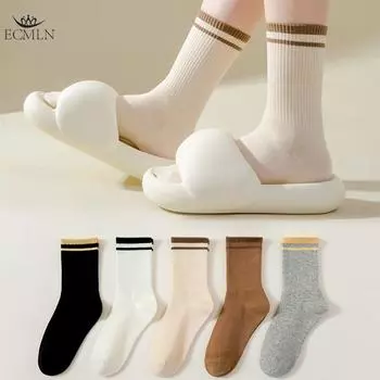 Женские носки из чистого хлопка средней длины с ворсом, женские и зимние спортивные носки из хлопка средней длины с впитывающим пот эффектом one size чёрный