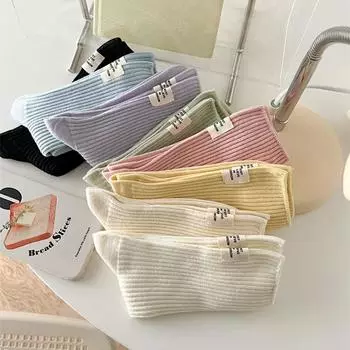 Женские носки из хлопка, трикотажные носки Harajuku Streetwear средней длины, однотонные, в японском стиле, для девочек, кавайные, эластичные, длинные носки