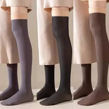 Женские носки из хлопка выше колена зимние носки однотонные удобные длинные носки One size чёрный