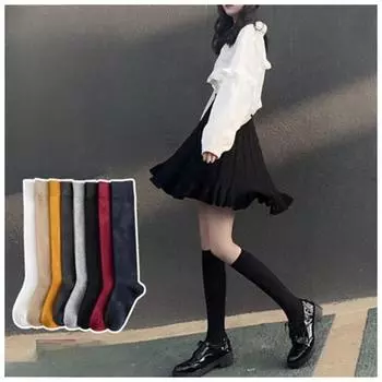 Женские носки из телячьей шерсти, повседневные гольфы, белые, черные, однотонные, модные, женские, для вечеринок, танцев, сексуальные, длинные носки One Size чёрный