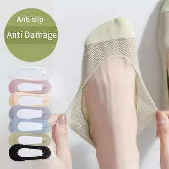 Женские носки-лодочки из ледяного шелка, сетчатые, летние, с тонкой хлопковой подошвой, противоскользящие, дышащие, невидимые носки One size белый