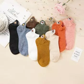 Женские носки-лодочки, милые носки с головой животного, однотонные дышащие хлопковые противоизносные носки на каблуке EUR 35-39 белый