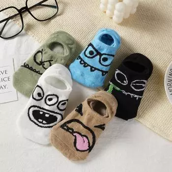 Женские носки-лодочки с рисунком из мультфильмов, летние, тонкие, силиконовые, нескользящие, невидимые, с мелким горлом, милые, короткие носки One size белый