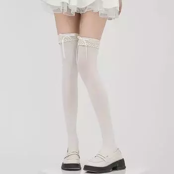 Женские носки Lolita Lace Pearl Bow Maid белого цвета Простые модные гольфы до бедра милые кавайные носки для девочек забавные носки One Size