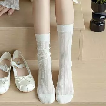 Женские носки Лолита, милые носки средней длины для девочек, тонкие дышащие однотонные черные, белые, серые свободные длинные носки из сетки