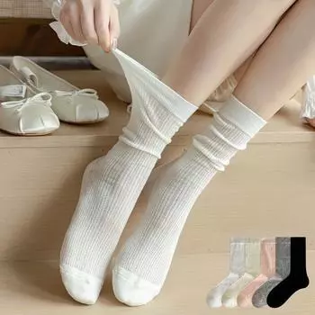 Женские носки Лолита, милые носки средней длины для девочек, тонкие дышащие однотонные черные, белые, серые свободные длинные носки из сетки