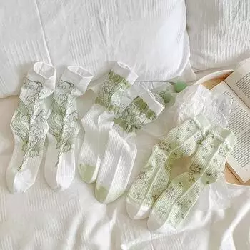 Женские носки, модные летние ультратонкие прозрачные шелковые носки с кристаллами, винтажные носки Harajuku с сексуальным кружевом и сеткой, цветочные носки