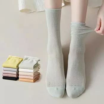 Женские носки, модные сексуальные носки для женщин, летние однотонные женские мягкие милые длинные носки для женщин, тонкие сетчатые носки One size белый