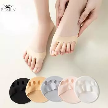 Женские носки на высоком каблуке с защитой носка и полупальцами, невидимые носки с открытым носком, противоскользящие, амортизирующие носки One size чёрный